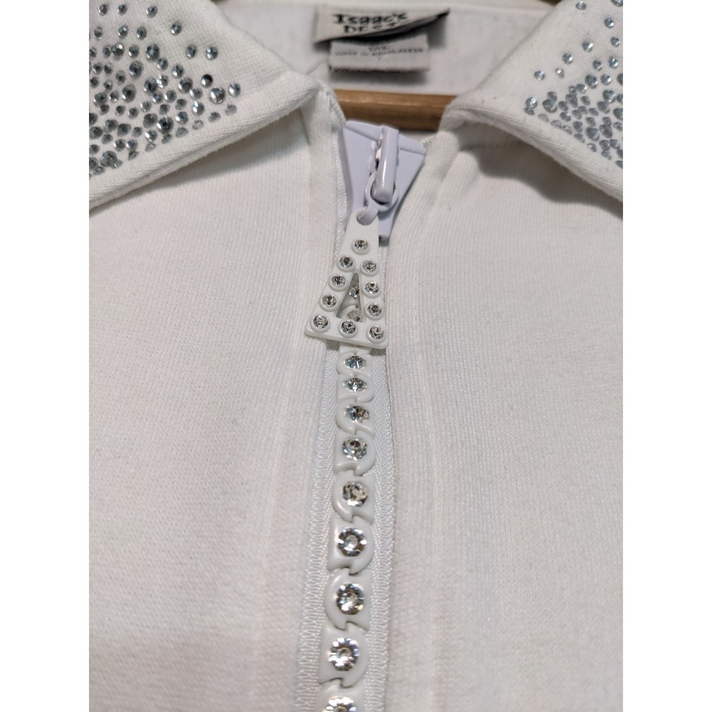 Isaac's‎ DESIGNS Sweatshirt Jacket Zip Embellished Sparkly Rhinestones White 1XL - Picture 4 of 16